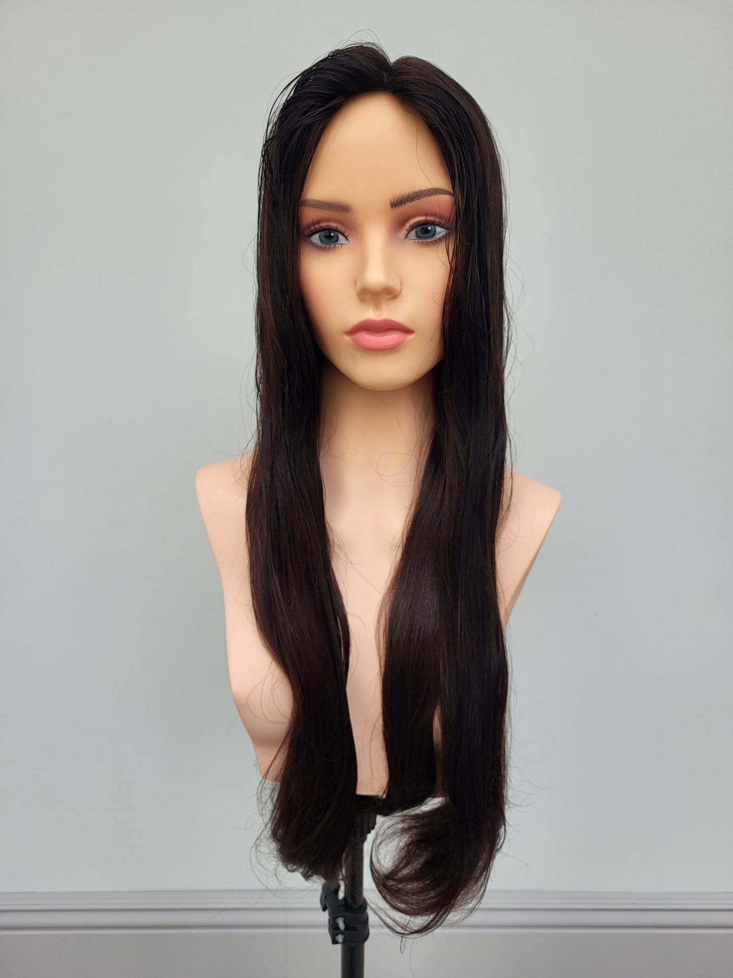 European hairpiece long 26" dark-brown