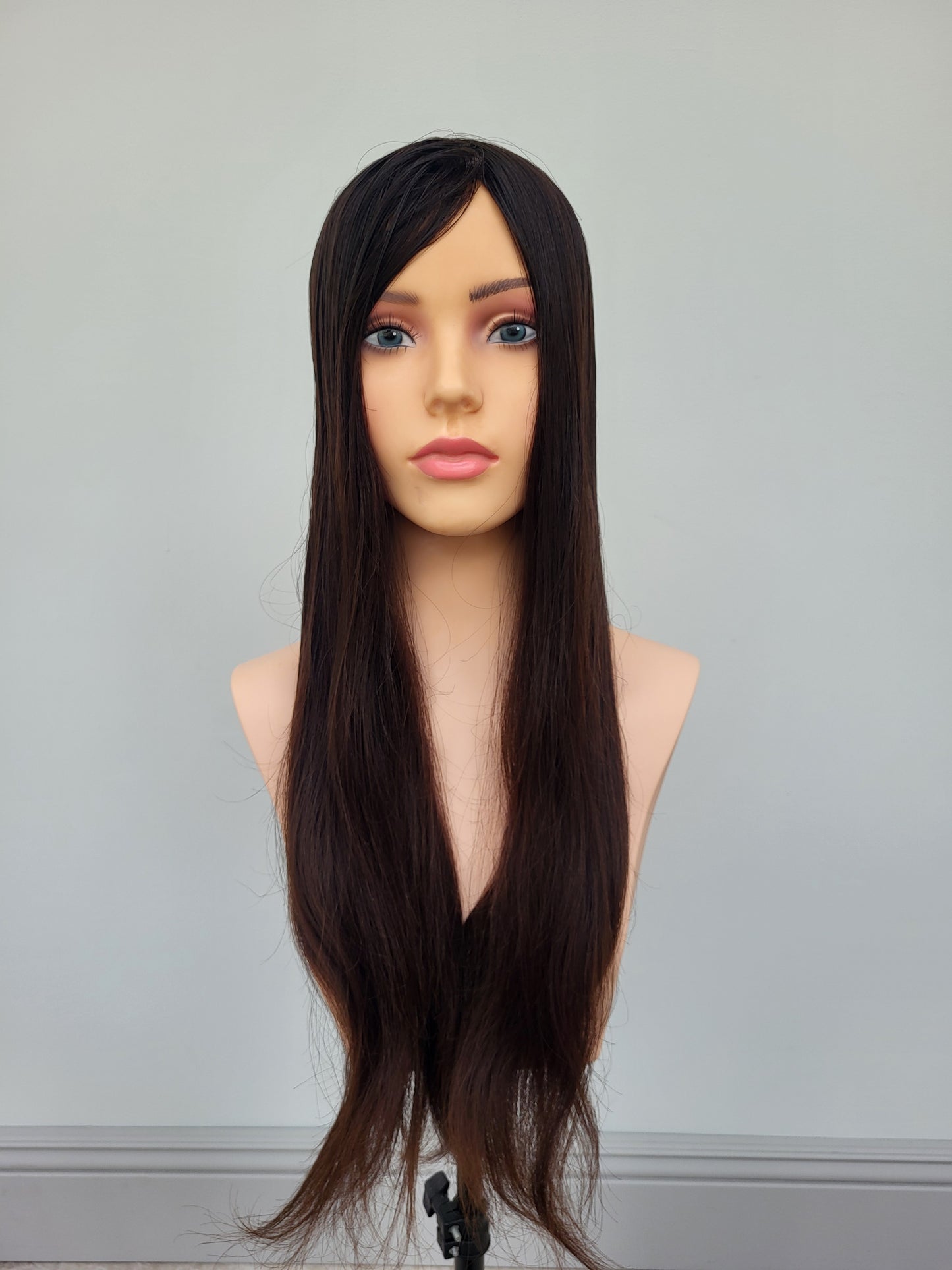 European hairpiece long 22" dark-brown