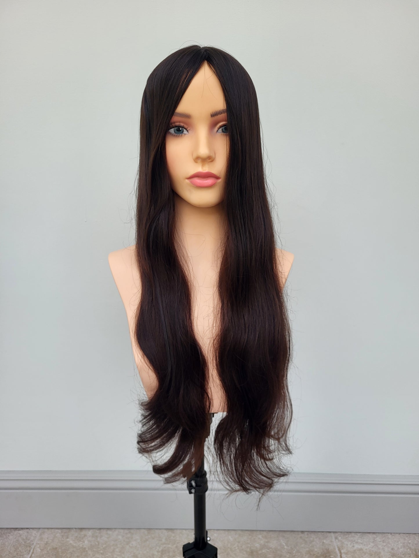 European hairpiece long 24" dark-brown