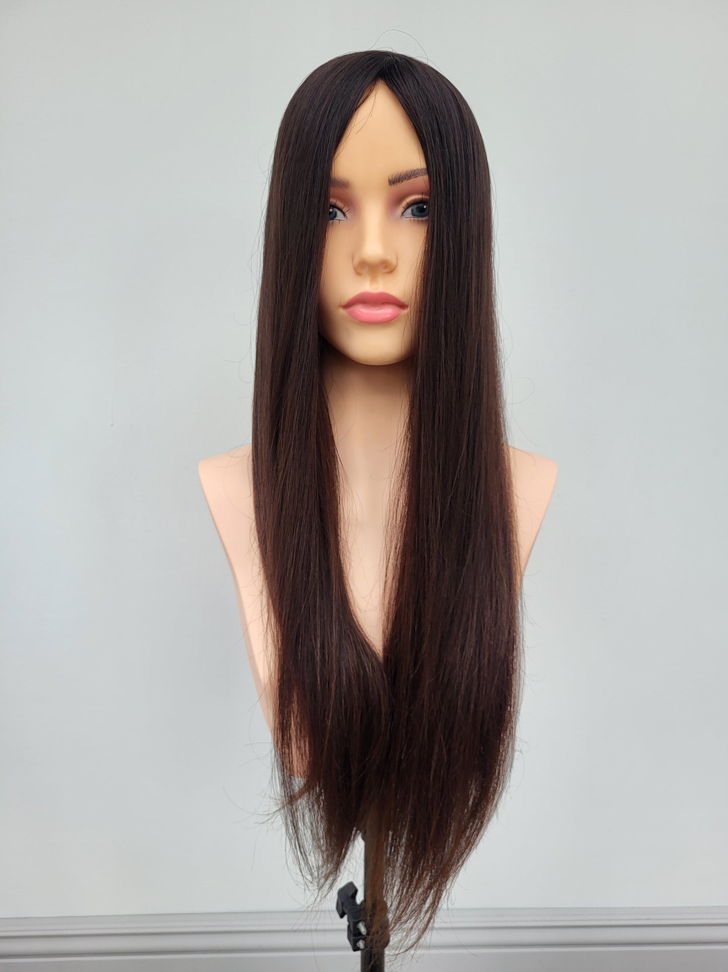 European hairpiece long 22" dark-brown