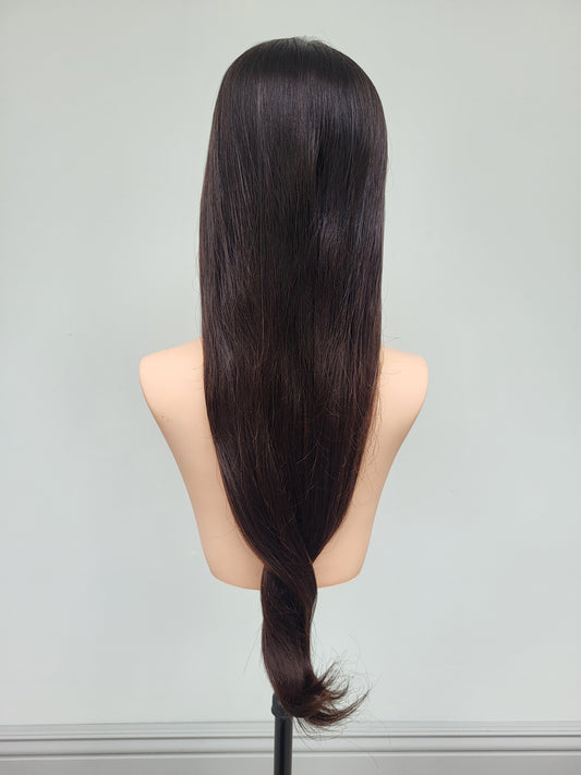 European hairpiece long 26" dark-brown