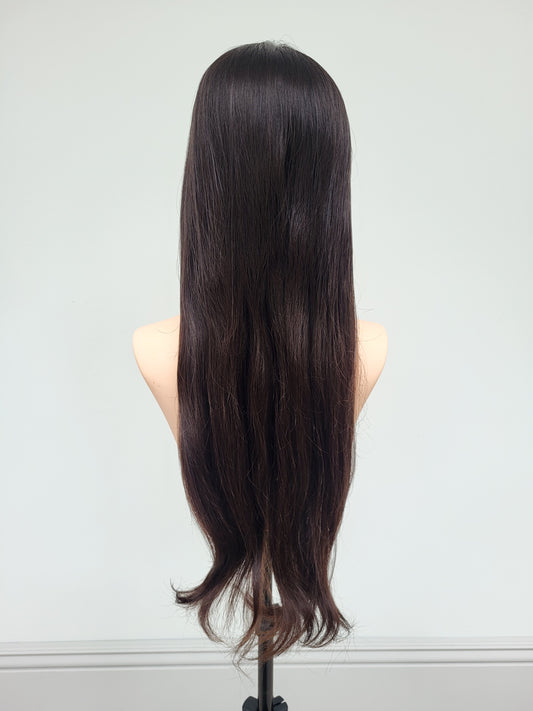 European hairpiece long 26" dark-brown